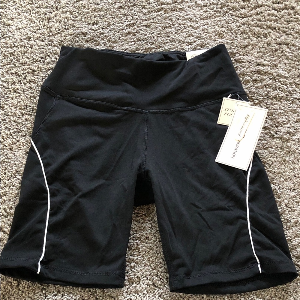 BCBGeneration High-Waist Black Women's Bike Shorts with White Piping small NEW